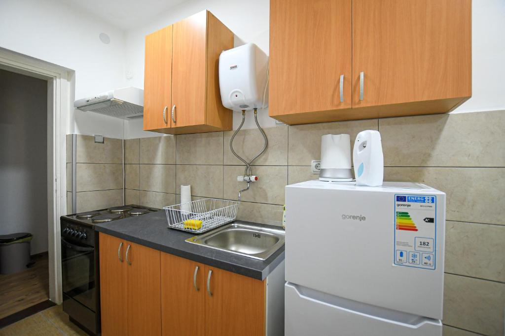 Kuchyň nebo kuchyňský kout v ubytování Apartman 59