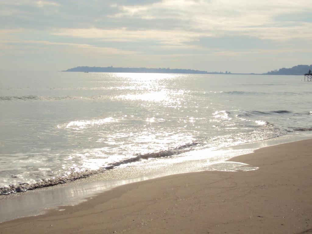 - une plage au soleil réfléchissant sur l'eau dans l'établissement Sun City Apartments, à Sunny Beach