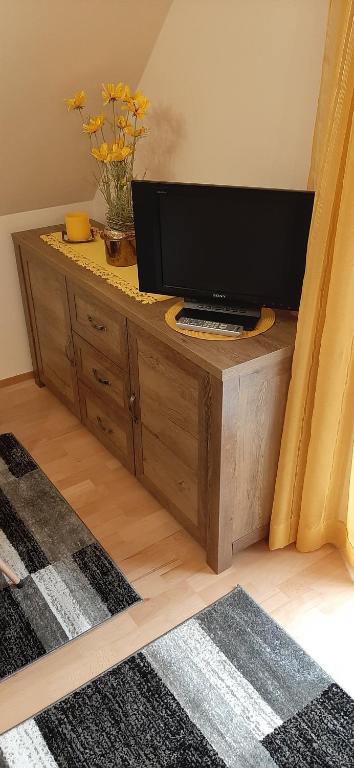 Televízia a/alebo spoločenská miestnosť v ubytovaní NAPKŐ APARTMAN