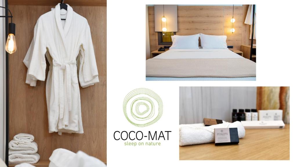 a collage of two pictures of a hotel room at Liberty of Nafplio in Nafplio