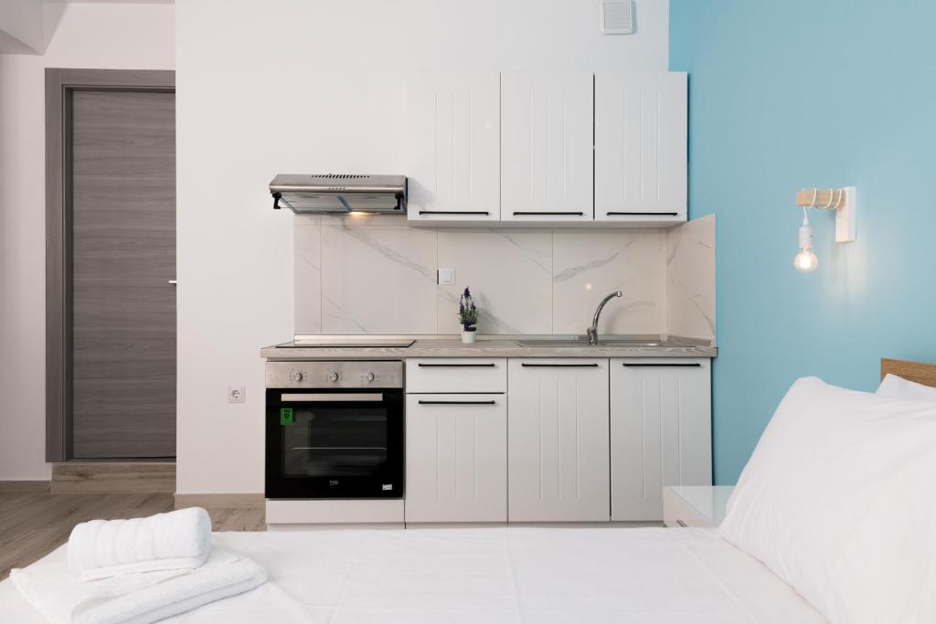 Kuchyň nebo kuchyňský kout v ubytování Diamanti Apartments Downtown Limenas Thasos