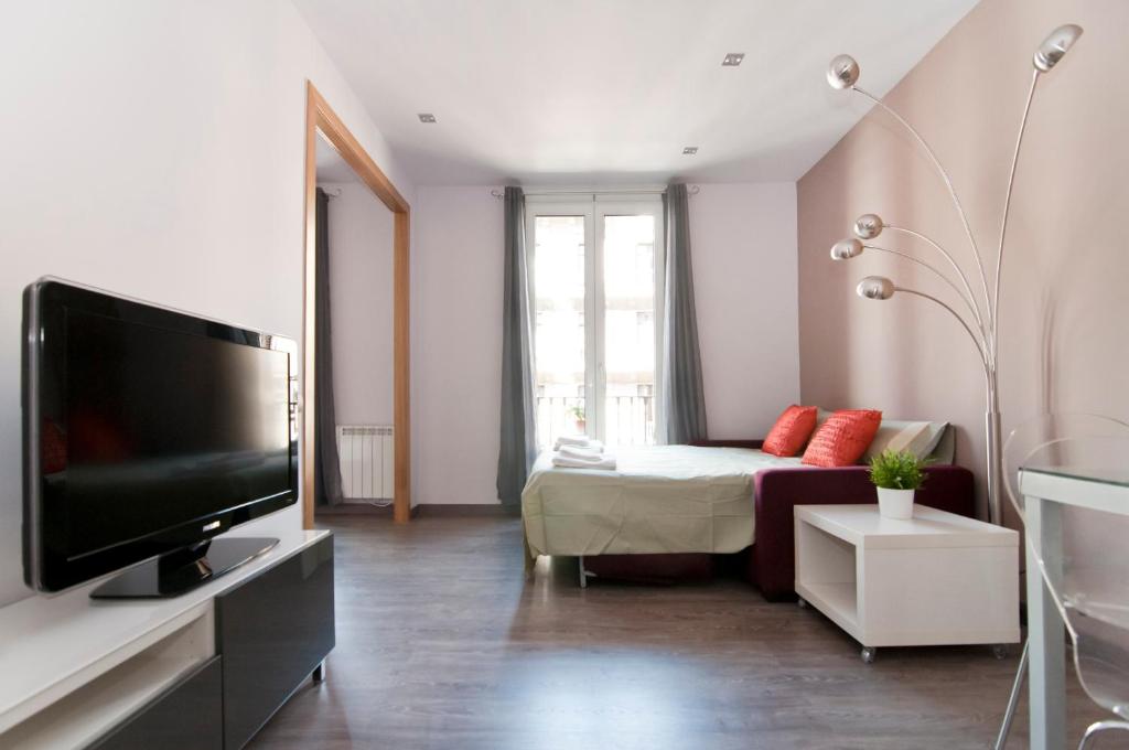 バルセロナにあるNew flat in the center-Eixample Passeig de Graciaのリビングルーム(テレビ、ソファ付)