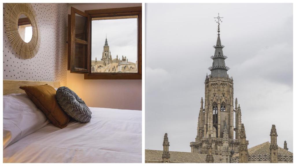 Postel nebo postele na pokoji v ubytování La ventana de Leonor - Apartamentos Aloha Toledo