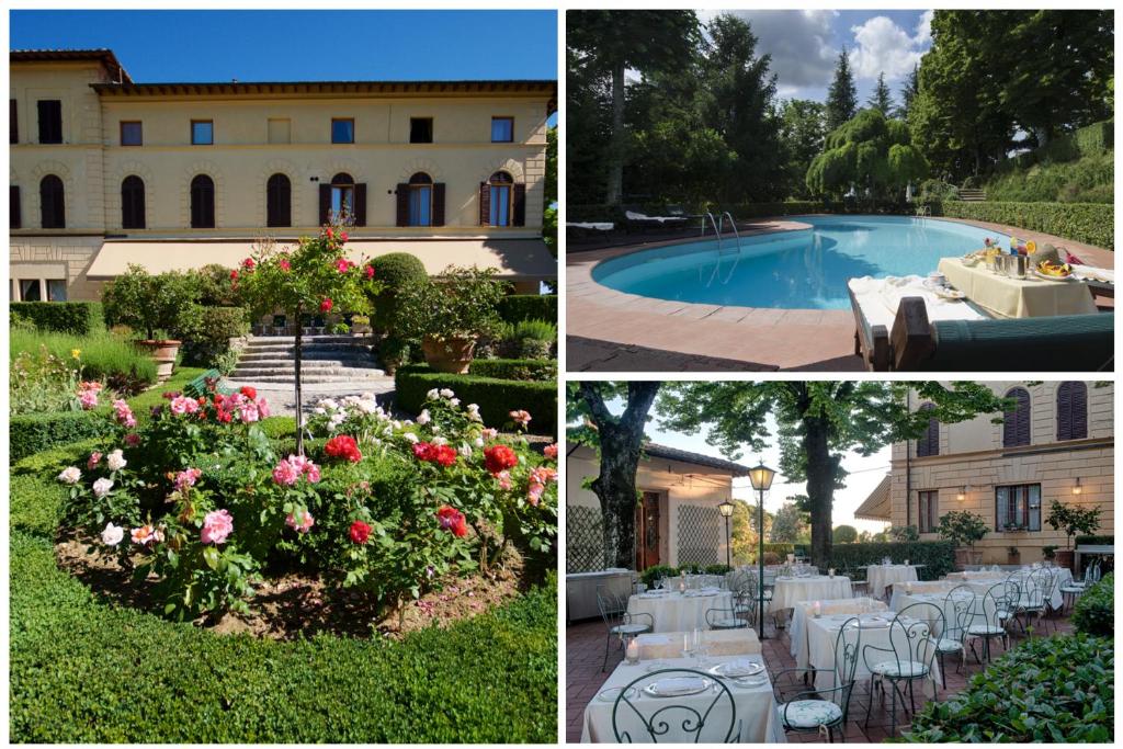 uma colagem de três fotos de uma casa e uma piscina em Villa Scacciapensieri Boutique Hotel em Siena