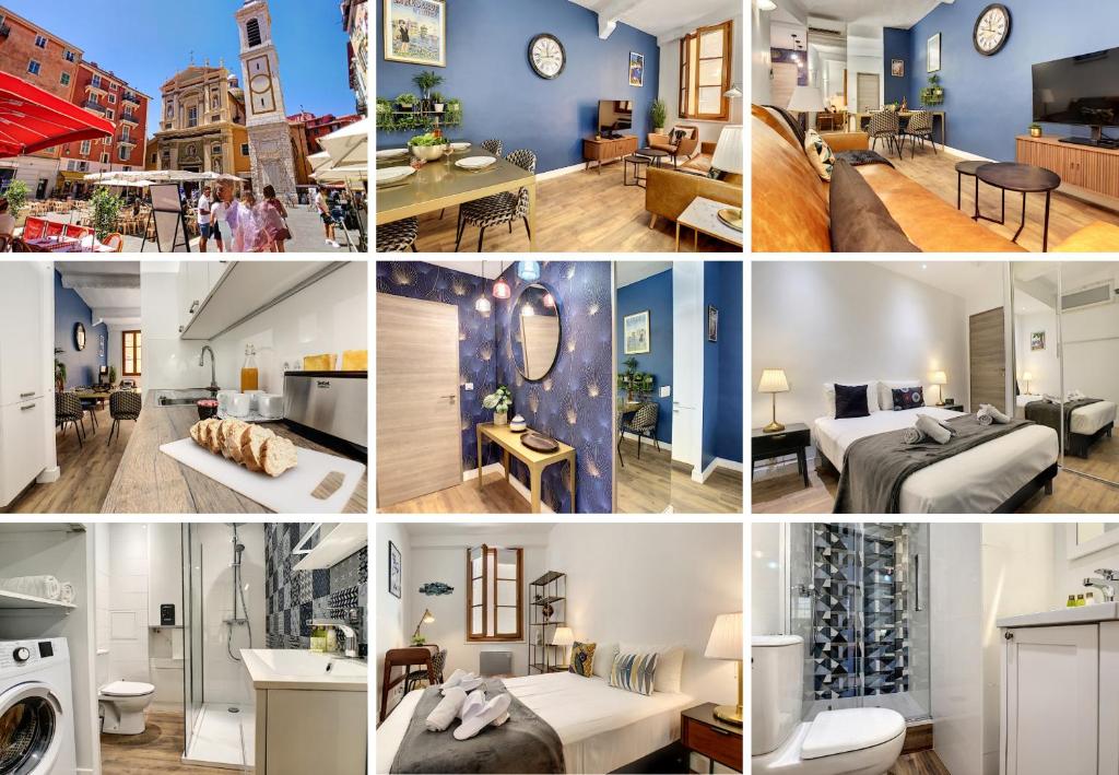 a collage of photos of a hotel room at Nestor&amp;Jeeves - DESIGN VIEUX NICE - Old Town - Close sea in Nice