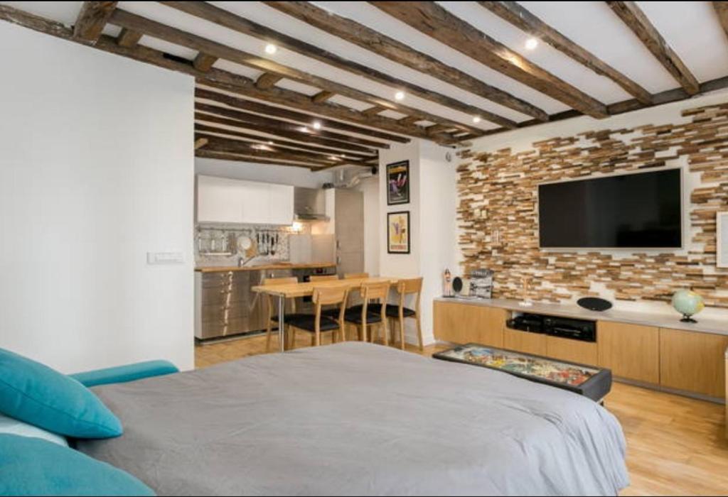 TV a/nebo společenská místnost v ubytování Relais Cocorico "Oeuf" Family Suite with AC