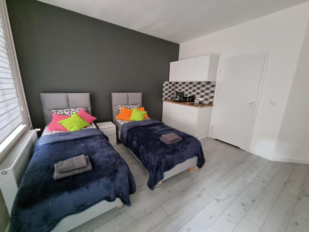 Posteľ alebo postele v izbe v ubytovaní Apartamenty Katowice Stawowa 5