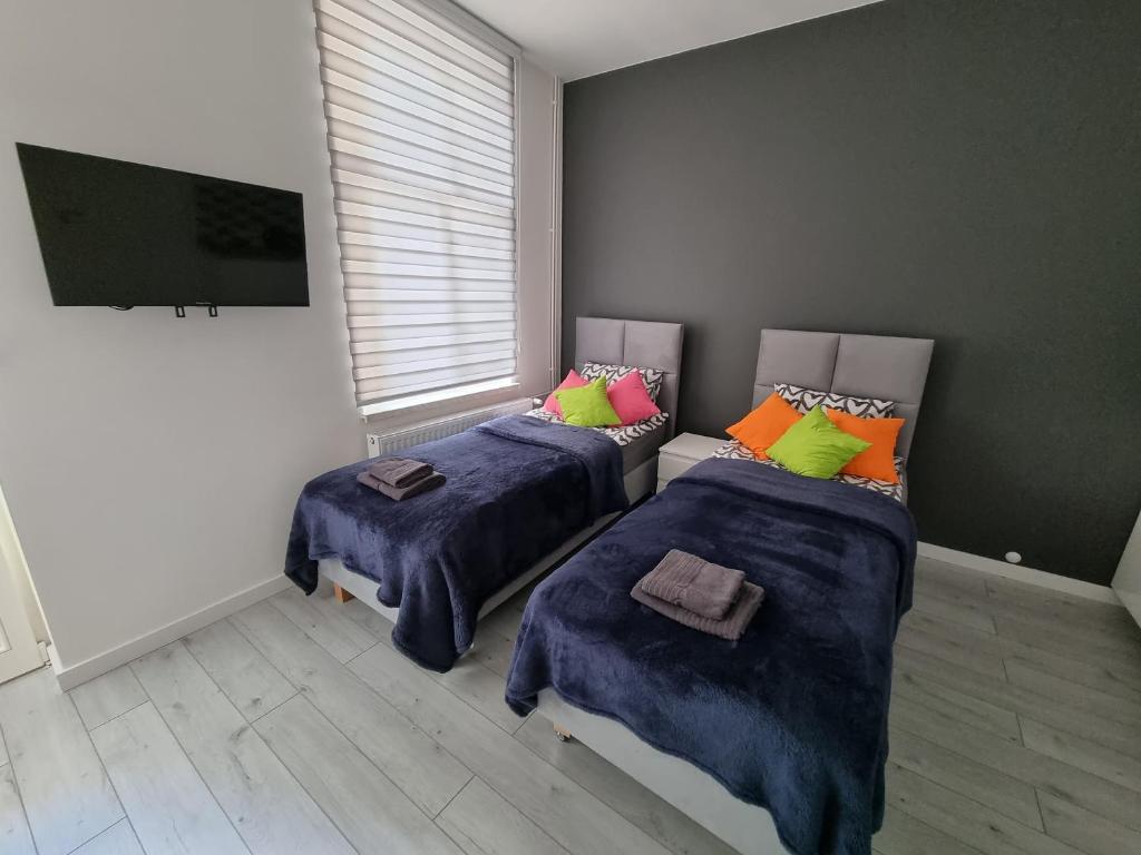 Posteľ alebo postele v izbe v ubytovaní Apartamenty Katowice Stawowa 5