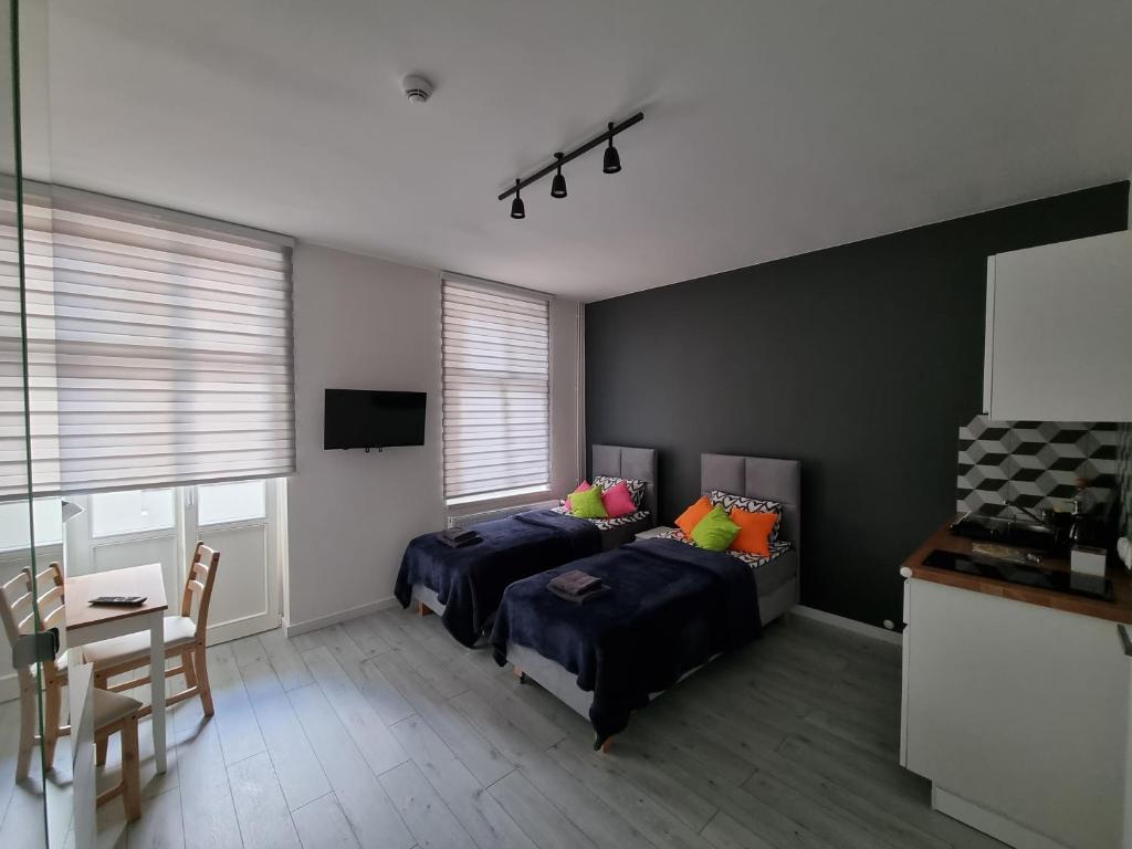 Posteľ alebo postele v izbe v ubytovaní Apartamenty Katowice Stawowa 5