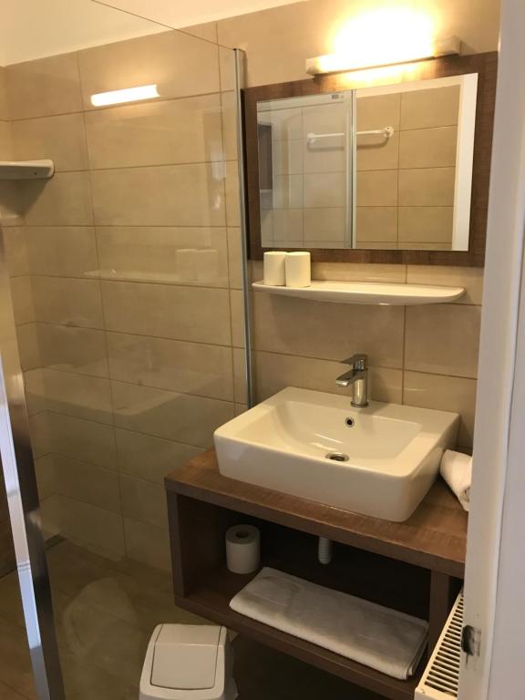 Kúpeľňa v ubytovaní Hársfa Szálló