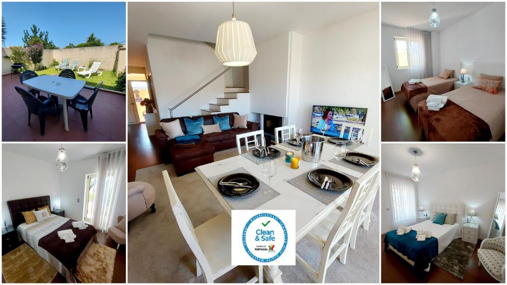 un collage de fotos de una sala de estar y una cocina en Casa De Luxo em Esposende, en Esposende