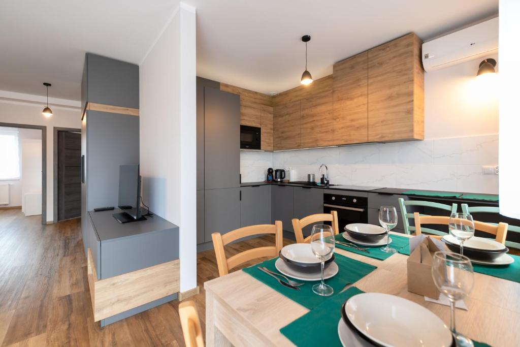 Kuchyňa alebo kuchynka v ubytovaní Apartamenty Pod Lasem z klimatyzacją i 2 sypialniami - Dream Apart