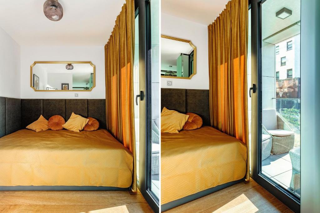 Posteľ alebo postele v izbe v ubytovaní SASKI apartament PREMIUM Unia Art Residence HOME & SPA CENTER "best view"