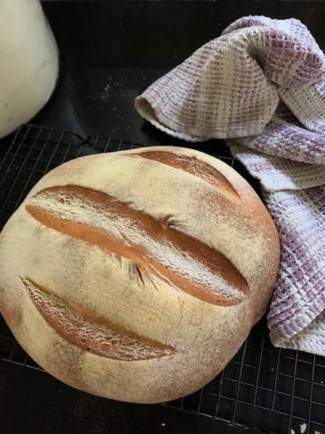 a loaf of bread sitting on a cooling rack at Salt Spring Carriage House B&B in Ganges