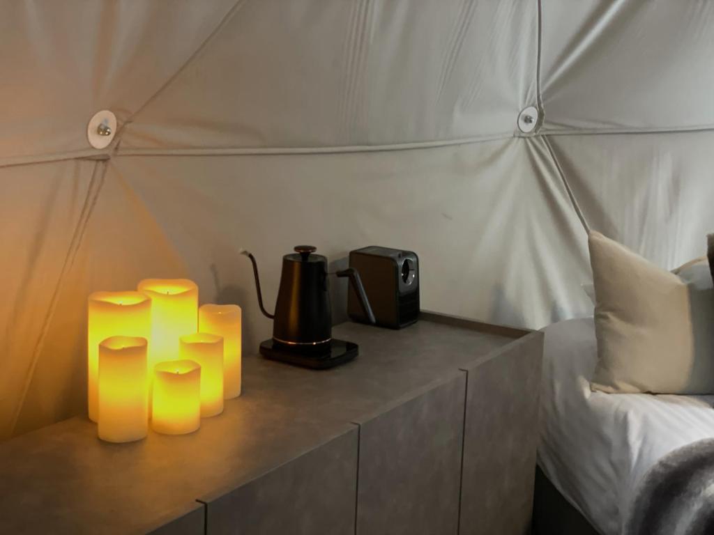Rúm í herbergi á TOCORO. Mt.Fuji CAMP&GLAMPING