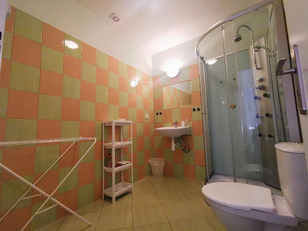 ズノイモにあるUbytování Inkaのバスルーム(シャワー、トイレ、シンク付)