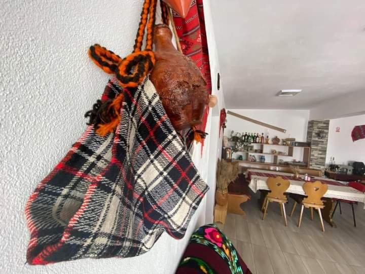a bag hanging on a wall in a living room at Agropensiune Turistica Maria in Isverna
