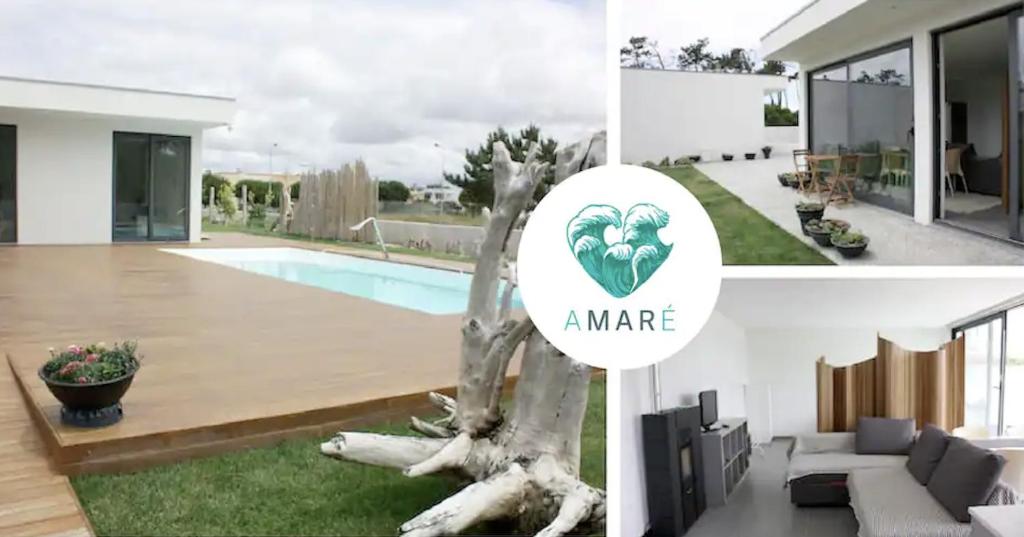 a collage of photos of a house and a pool at AMARÉ Studio in Ovar