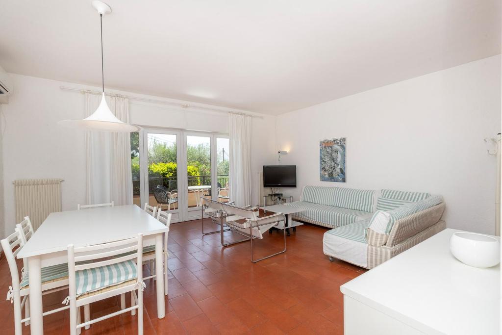 salon z kanapą i stołem w obiekcie Apartament Kormorano w mieście Malcesine