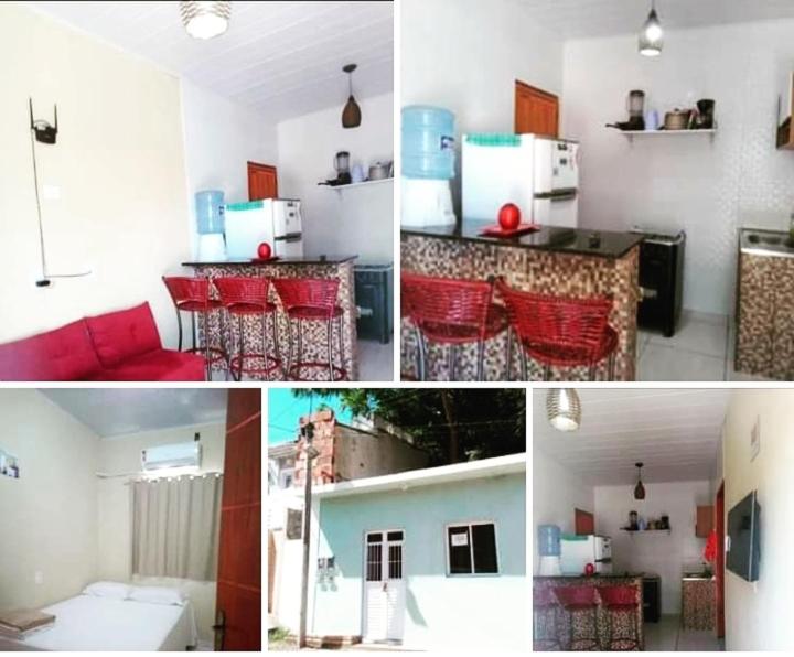 un collage de fotos de una cocina y una sala de estar en Flat e Suítes Praia de São Bento, en Maragogi