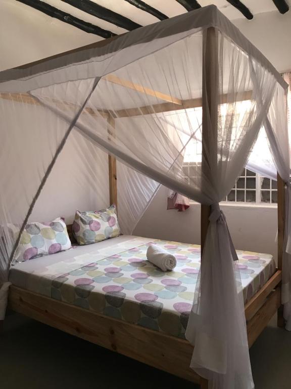 パジェにあるHakuna Matata Guest Houseの天蓋付きベッド1台