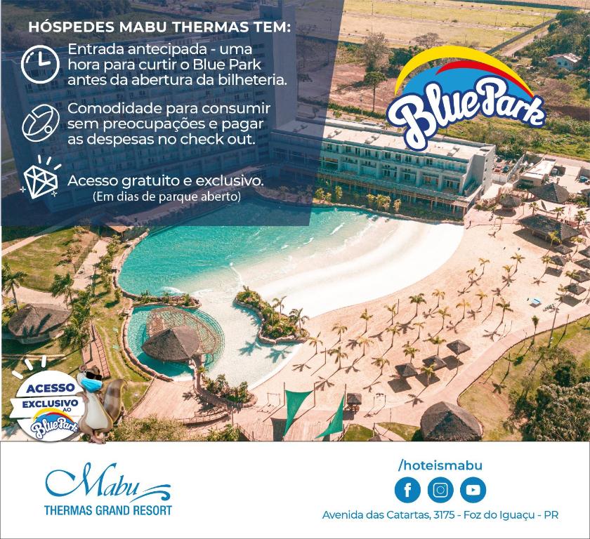 een advertentie voor de blauwe zone in het blauwe zone resort bij Mabu Thermas Grand Resort in Foz do Iguaçu