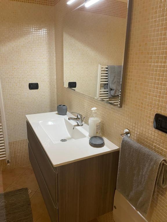 łazienka z umywalką i lustrem w obiekcie Viale Umberto I Apartments w mieście Sassari