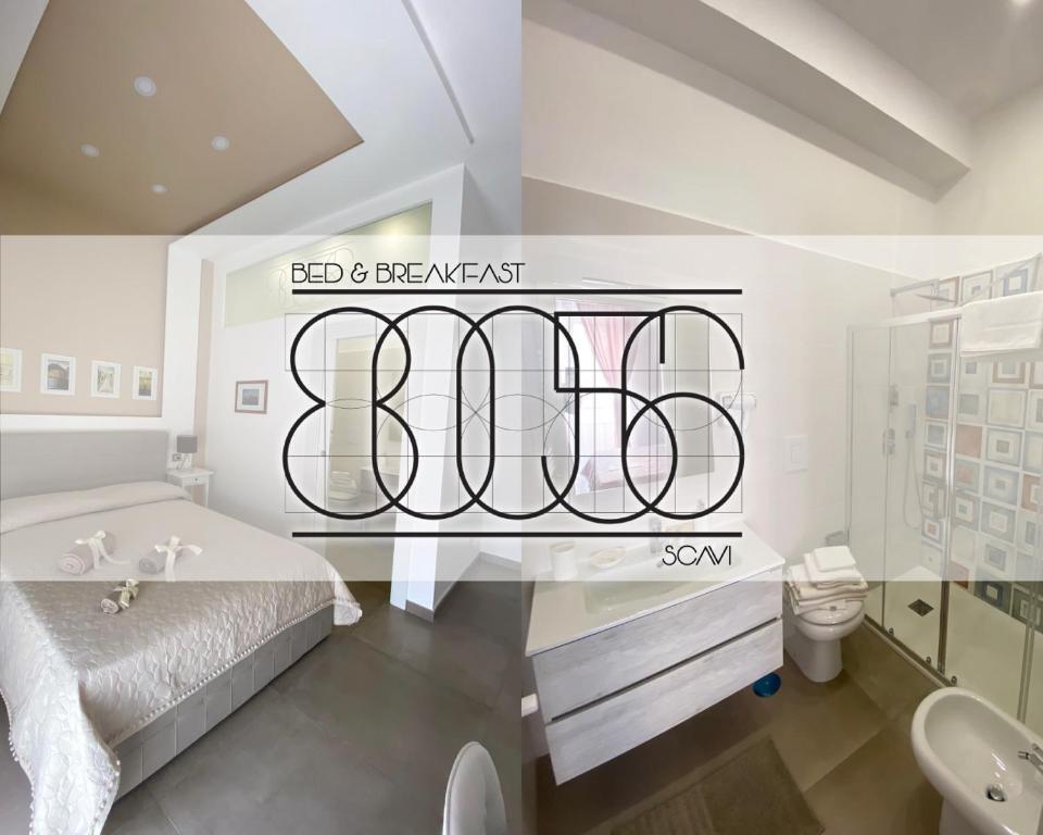 B&B 80056 Ercolano في إيركولانو: حمام ابيض مع سرير وحوض استحمام ومغسلة
