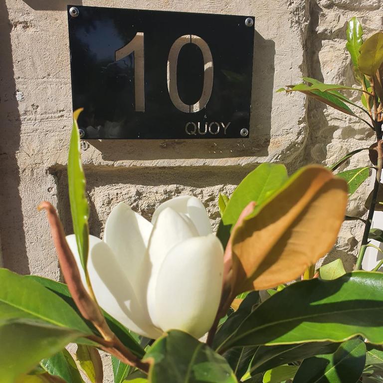 une horloge sur le côté d'un mur avec une fleur blanche dans l'établissement Maison Laurenza/ La Liversoise, à Saint-Jean-de-Liversay