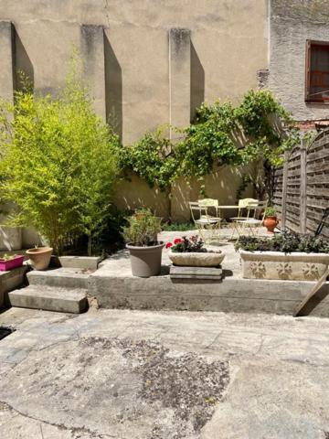 a courtyard with potted plants in a building at Le Patio Cathare in Carcassonne