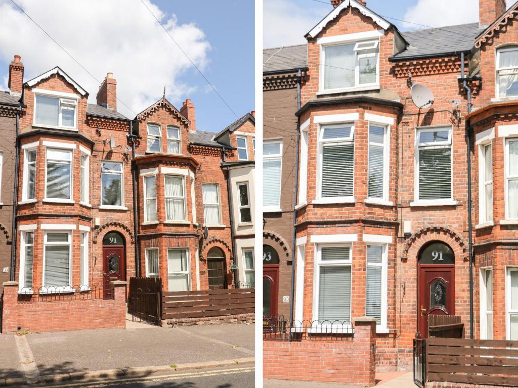 two pictures of an old brick house at Number 91 in Belfast