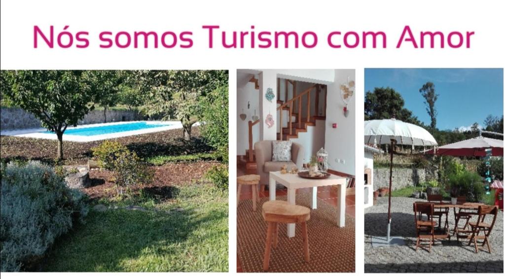 a collage of three pictures of a house at Quinta Vale do Nox in Serrazes