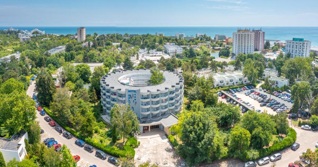 an overhead view of a building with a parking lot at Hotel Raluca in Venus