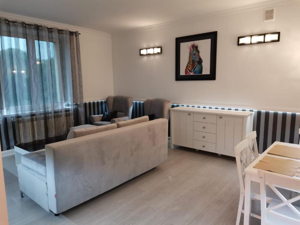 a living room with a couch and a table at Apartament Francuski in Krosno