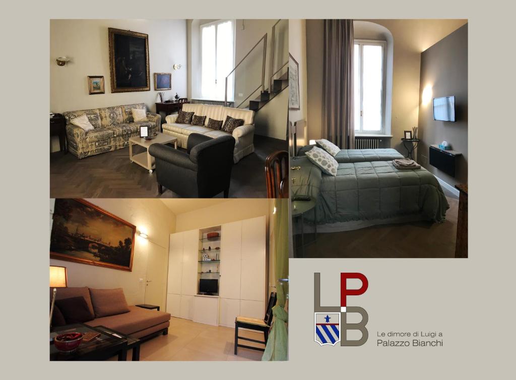 two pictures of a living room and a bedroom at Luigi in Palazzo Bianchi in Parma