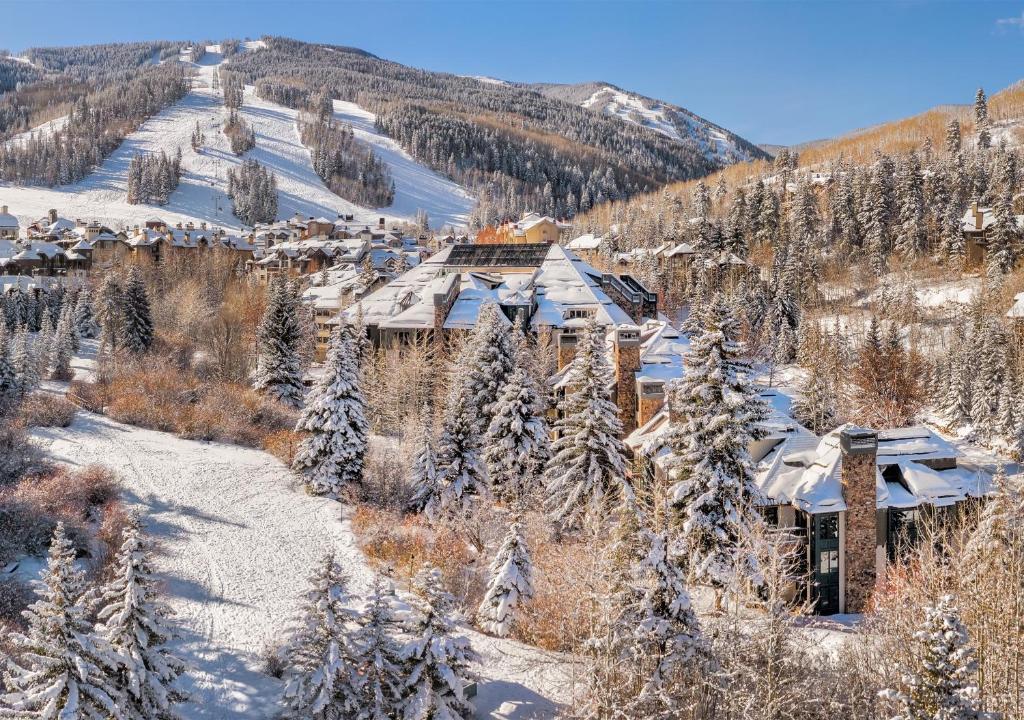 an aerial view of a ski lodge in the snow at Creekside at Beaver Creek in Beaver Creek