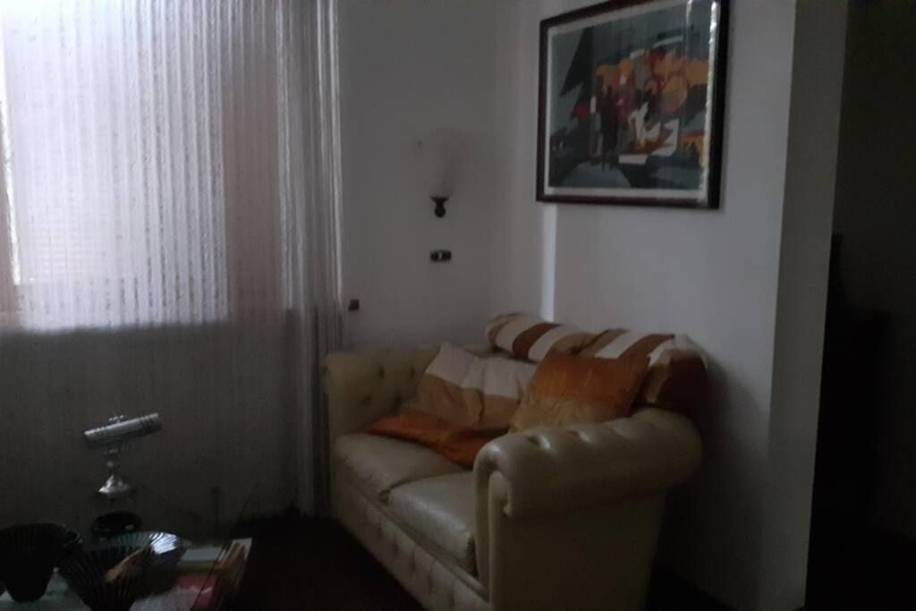 Appignano的住宿－Appartamento in villa，带沙发和窗户的客厅