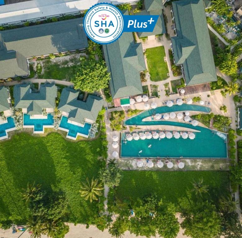 arial view of the pool at the plus resort at PP Princess Resort- SHA Extra Plus in Phi Phi Islands