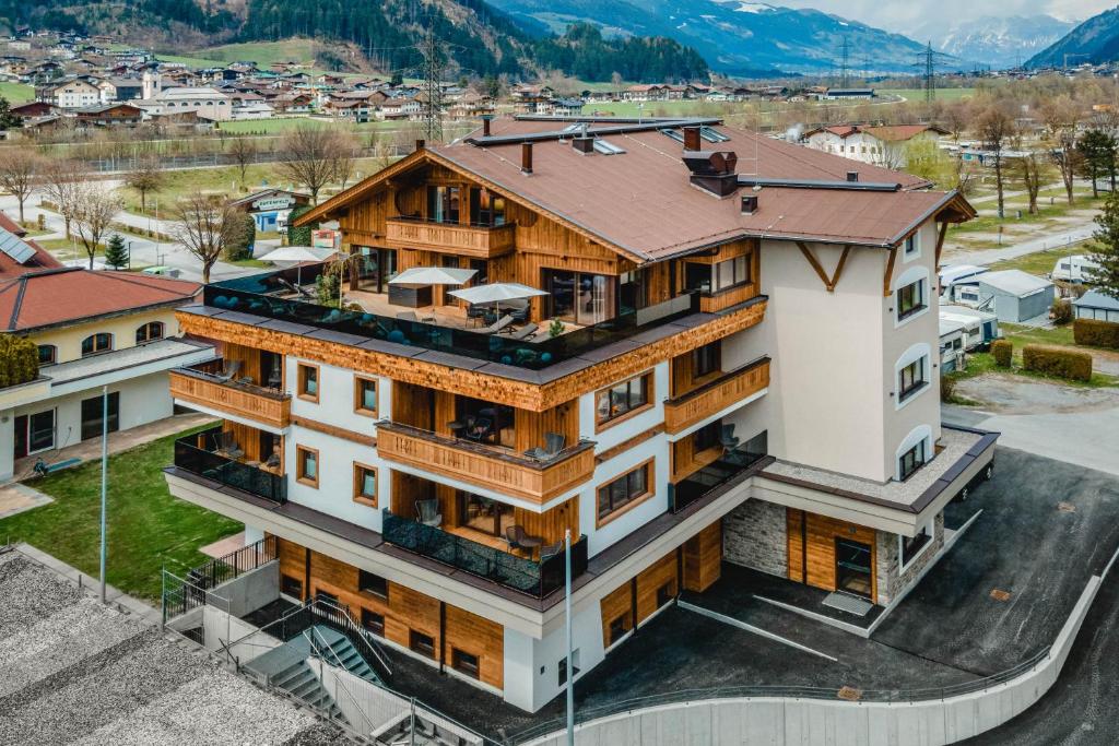 an aerial view of a house at Apartmenthaus Wiesenhof in Aschau