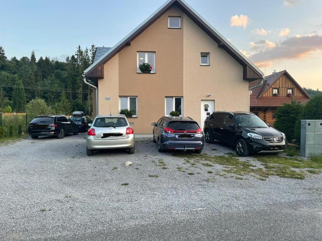 a group of cars parked in front of a house at Ubytovanie u Lenky in Zuberec