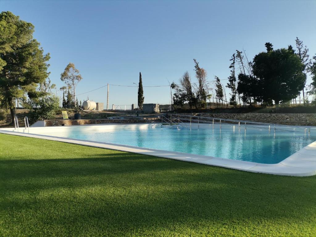 a large swimming pool in a park with green grass at Camping Albox in Albox