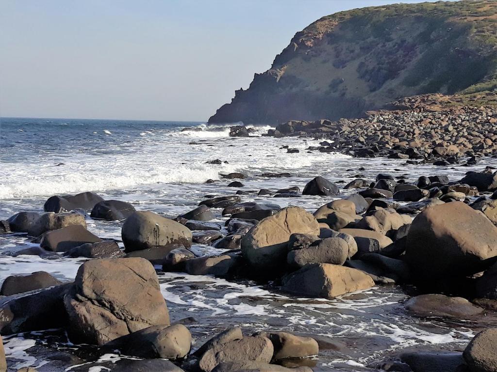 un gruppo di rocce su una spiaggia vicino all'acqua di Suite 19 a Morgan's Bay