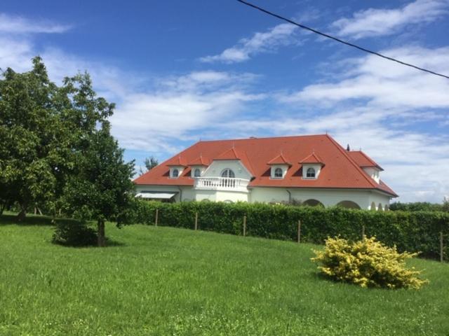 una casa con un tetto rosso su un campo verde di Appartement -Villa ROYAL a Oberlauterbach