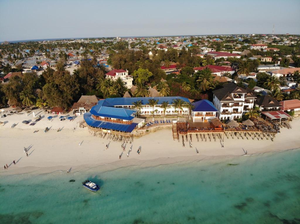 an aerial view of a resort on a beach at Zenobia Beach Resort in Nungwi