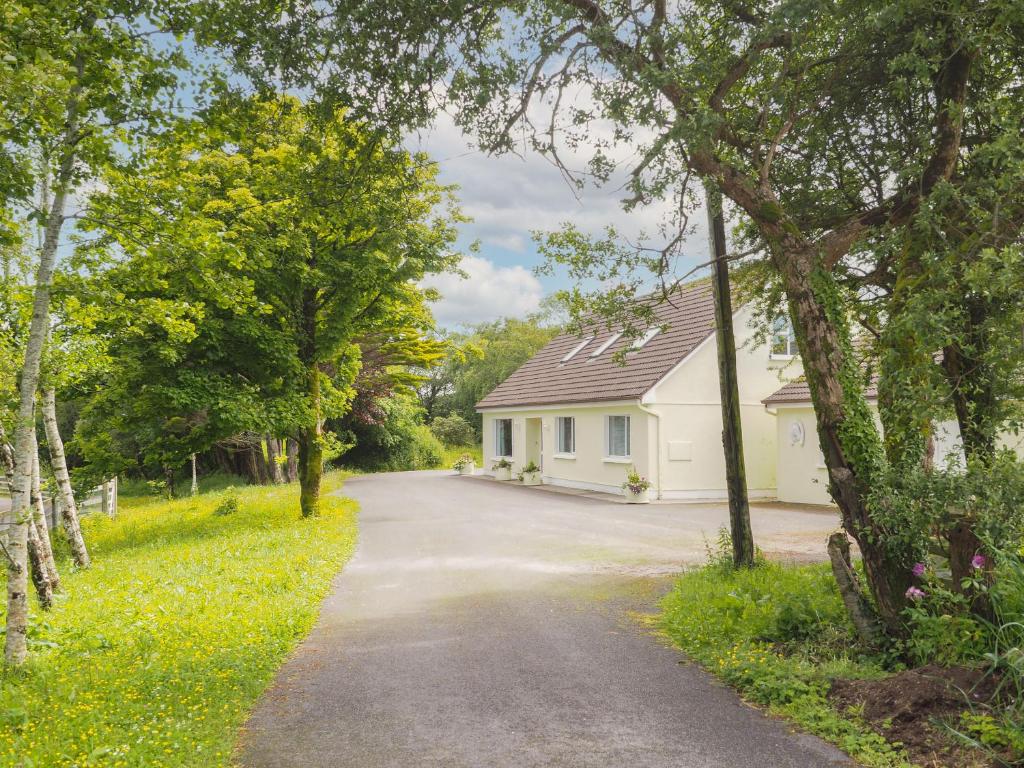 a road leading to a white house with trees at Cottage 382 - Recess in Ballynahinch