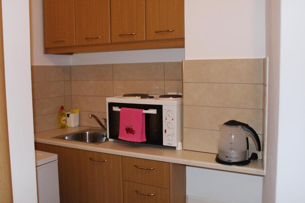 Kuchyň nebo kuchyňský kout v ubytování Hotel Kamari