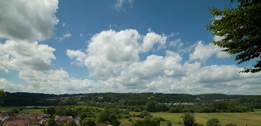 a sky filled with clouds over a green field at Ferienhaus Birdy in Blieskastel