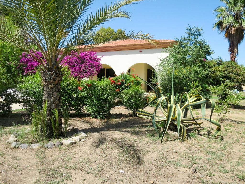 una casa con una palmera y flores delante de ella en Holiday Home Goleri - BSD100 by Interhome, en Bari Sardo