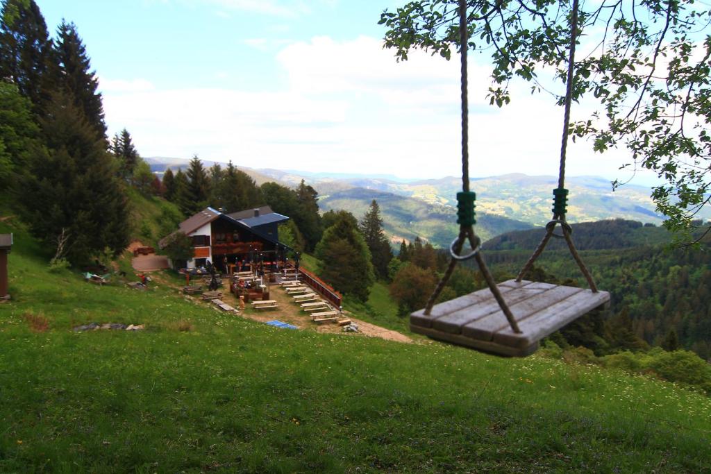 un columpio en el costado de una colina con una casa en Le Schallern - Accès à pieds depuis le Gaschney en Muhlbach-sur-Munster