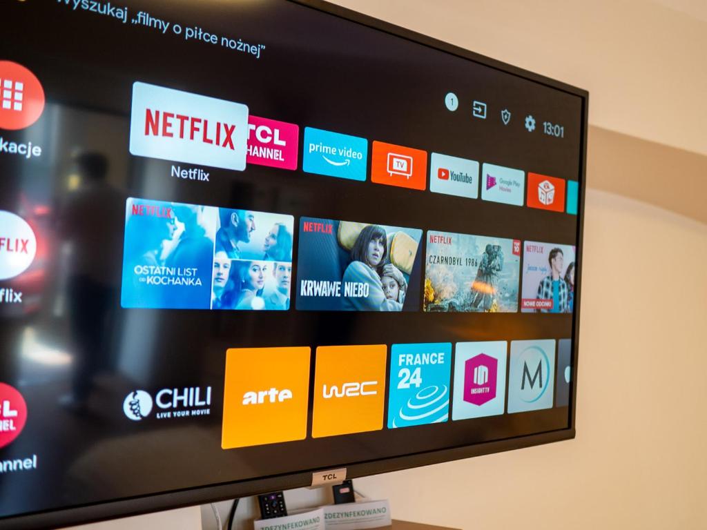 Televízia a/alebo spoločenská miestnosť v ubytovaní Apartament DeLux Aleja NMP 8 - Free parking